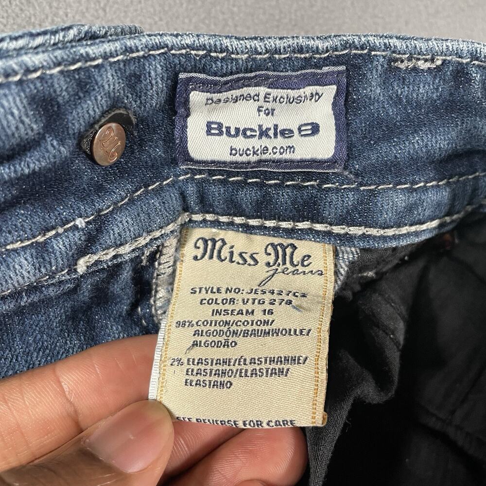 Miss Me Capri Crop Blue Jeans 27 x 16.5 Flap Pocket Bling JE5427C2 - Picture 8 of 13